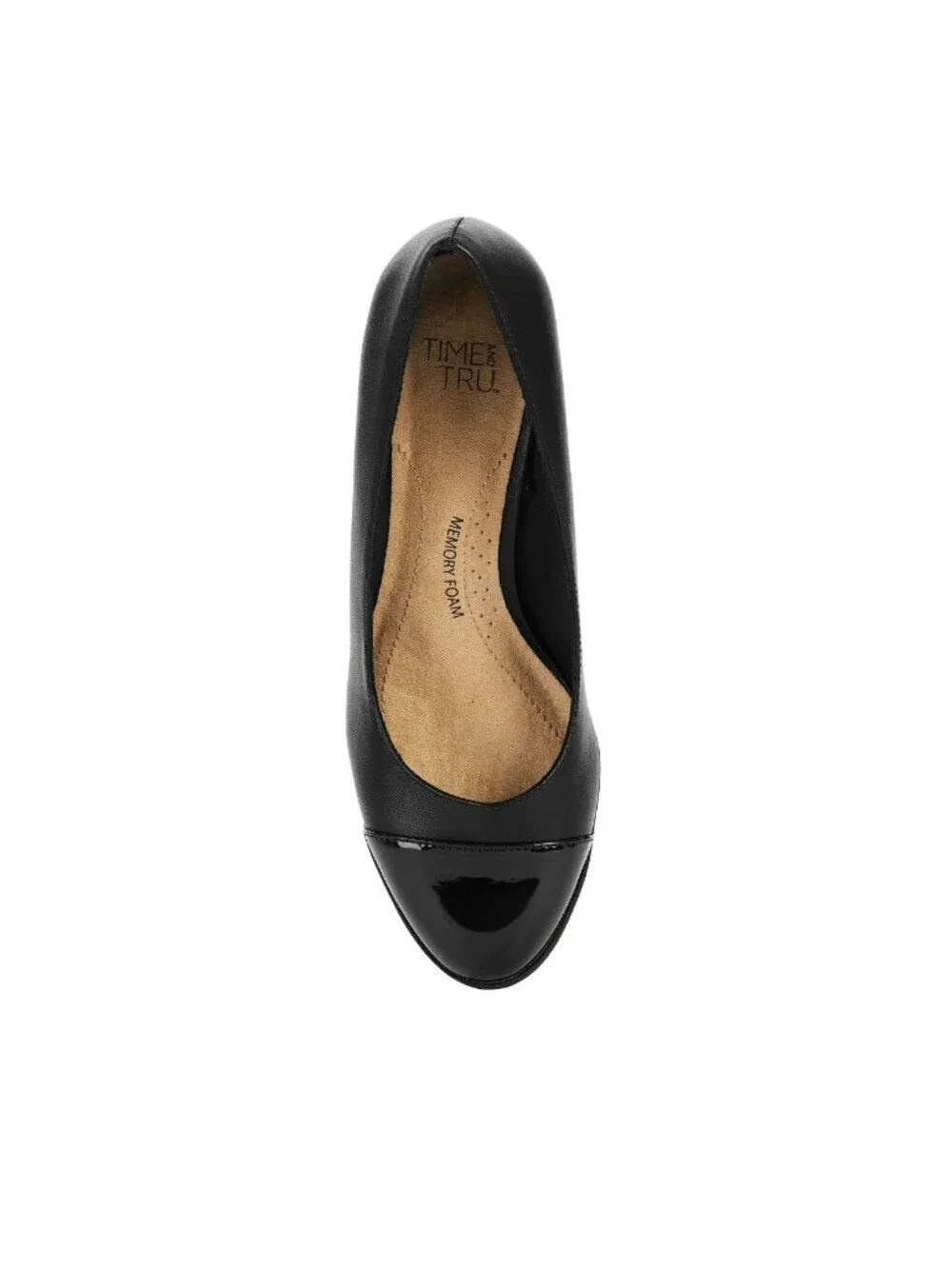 Time & Tru Size 11 Wedge Heels Faux Leather Memory Foam Glossy Toe Cap Black